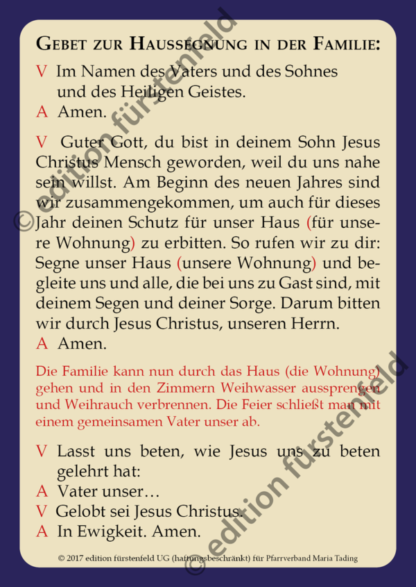 Handzettel: „Zur Haussegnung am Dreikönigstag“
